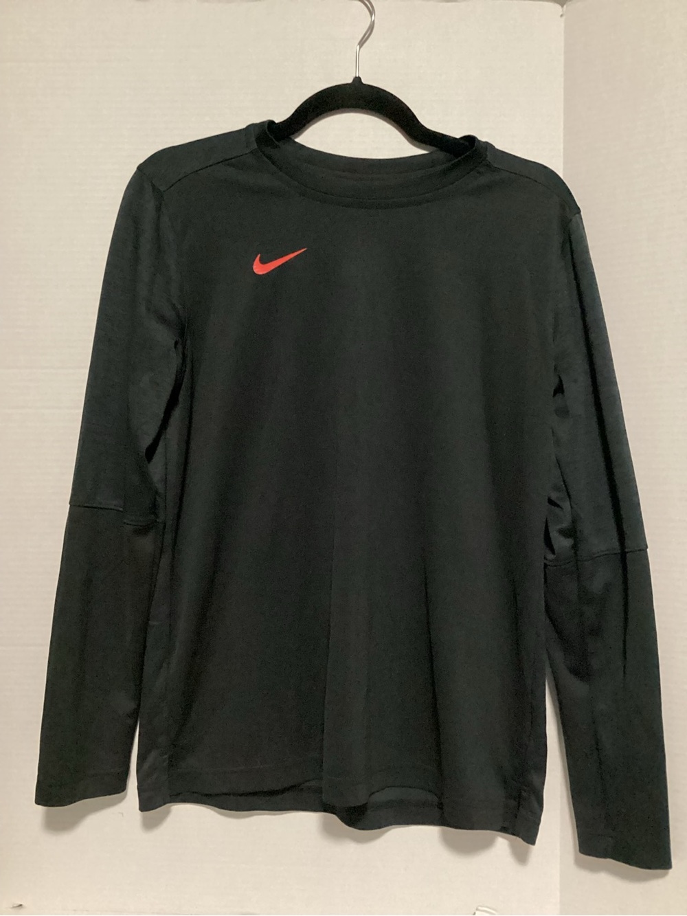 Nike Black Long-Sleeve Tee with Red Swoosh M